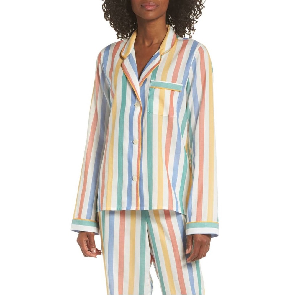 Madewell Pajama Bedtime Stripe Crayola Rainbow Set Long Sleeve - Ivory